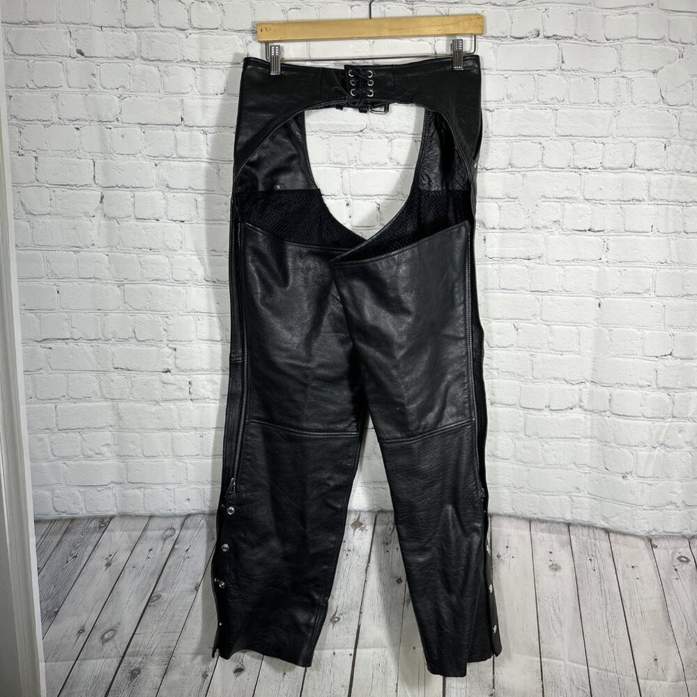 Unik Leather Chaps Small Black Motorcycle Biker Chaps Zip‎ Snap Adjustable